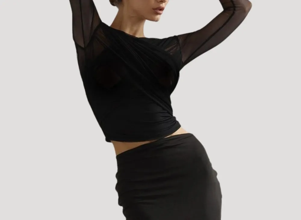 Spring Sheer Wrap Long-Sleeve Top