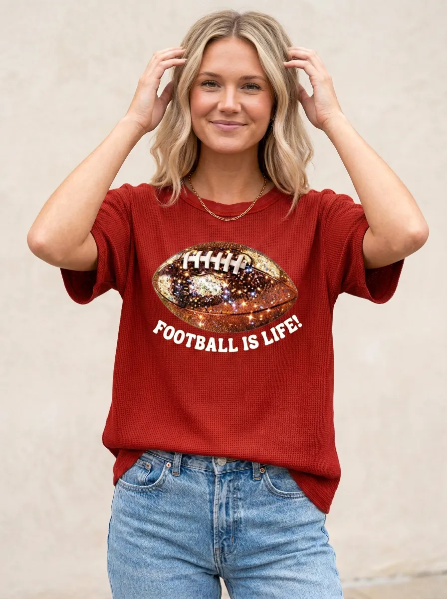 Women's Classic Gridiron Ball Sparkle Love Crewneck T-Shirt