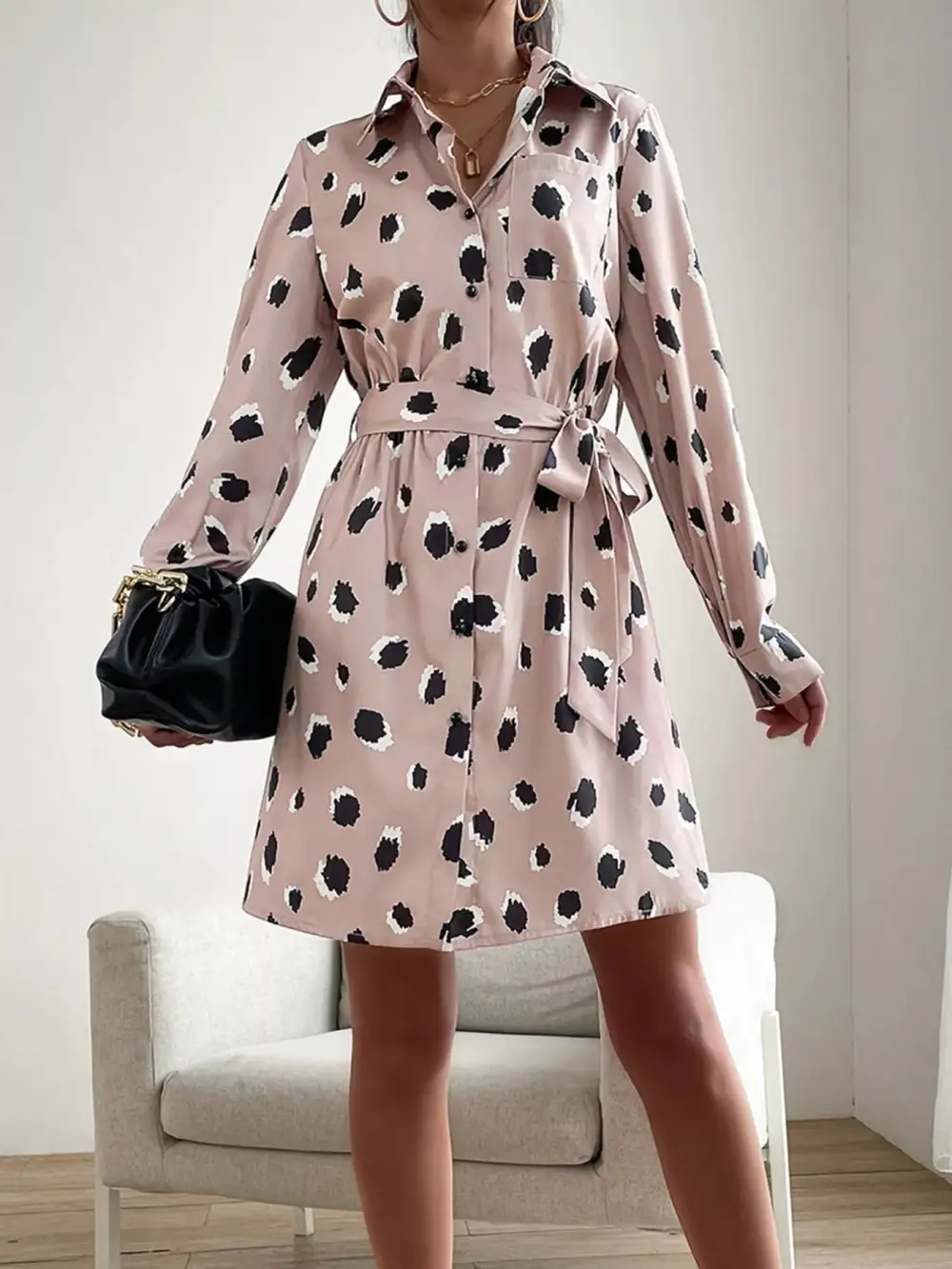 Easy Fit Printed Long Sleeve Mini Dress