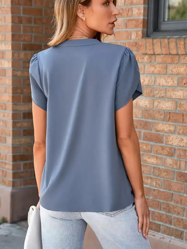 Relaxed Notched Petal Sleeve Blouse