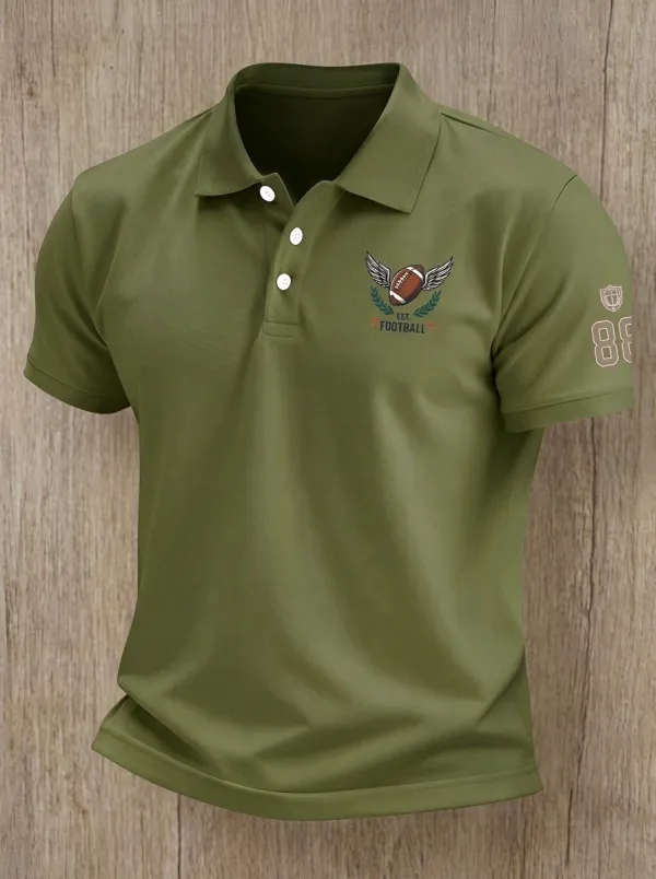 Men's Game-Day American Football Winged Ball Printed Polo Shirt