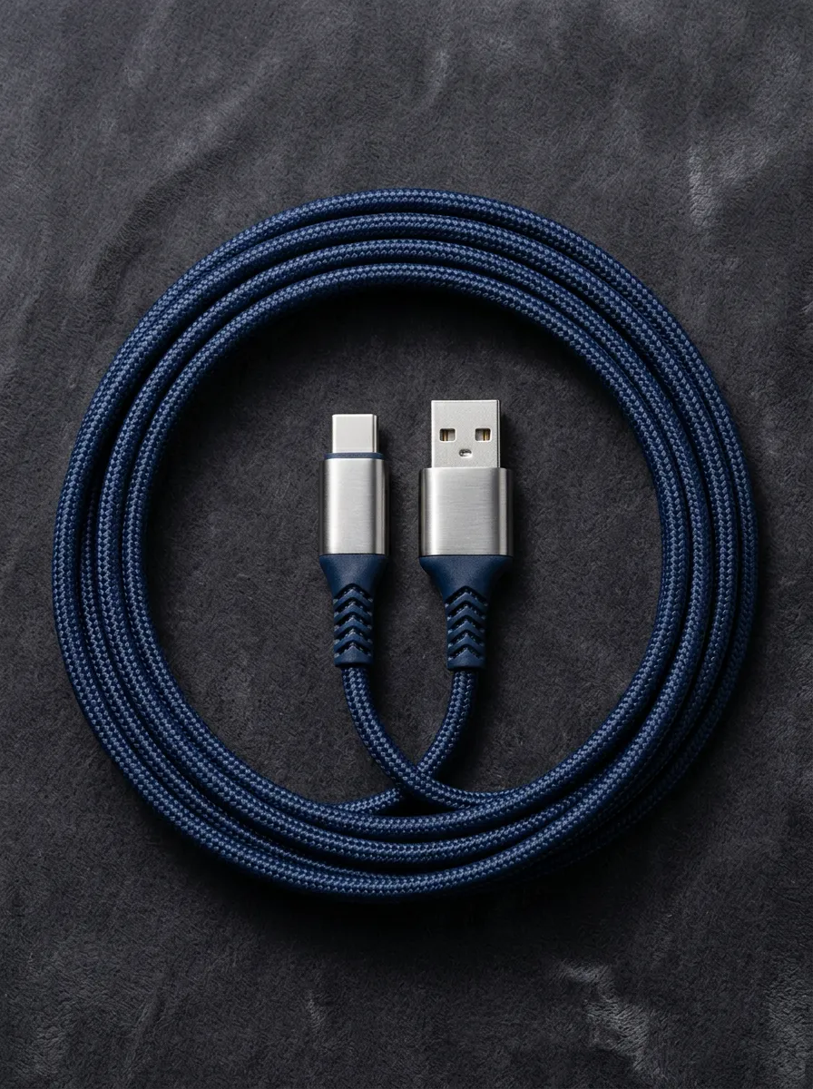 Navy Braided USB-C Charging Cable