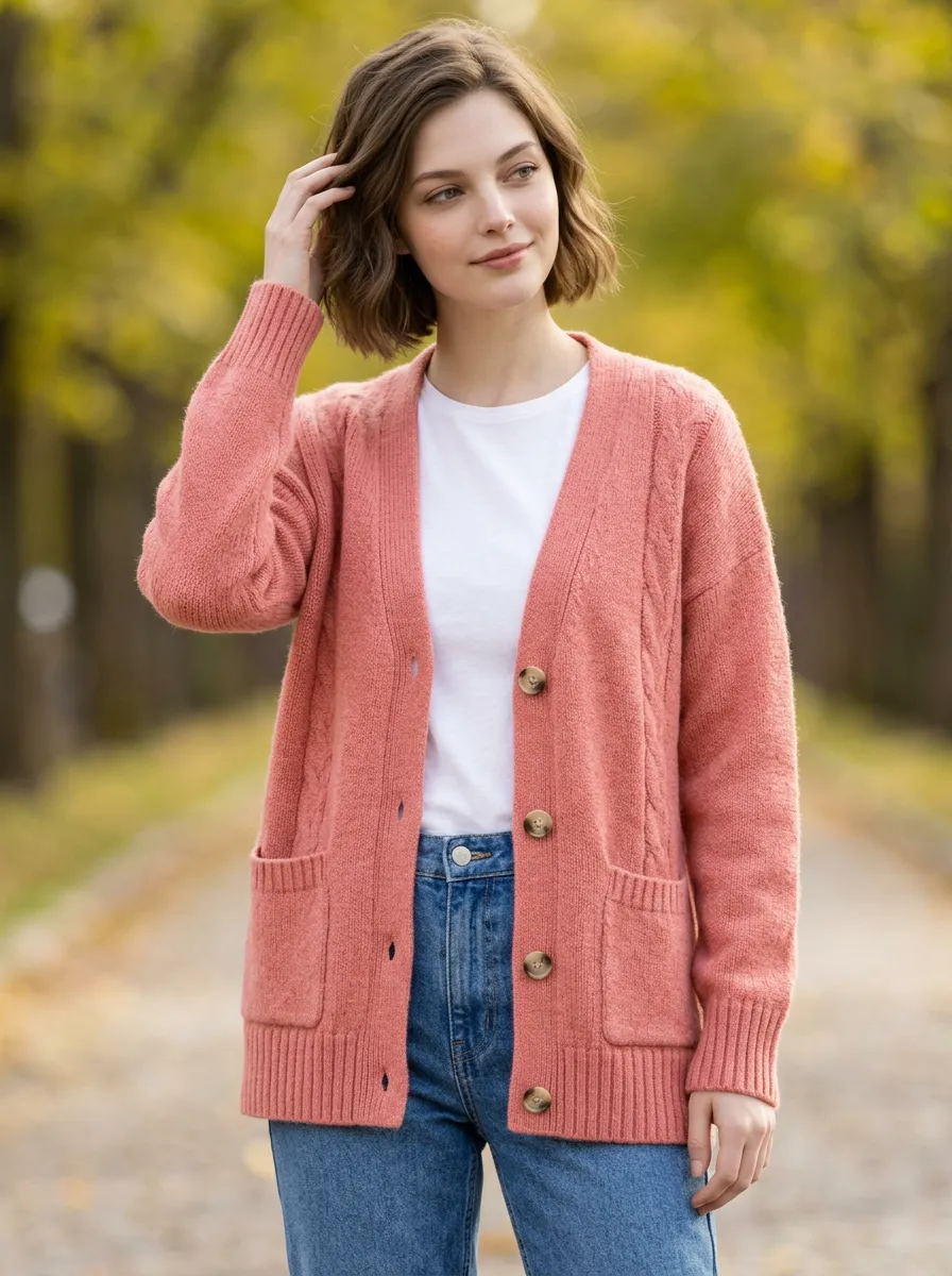 Women's Coral Cable-Knit Button-Front Cardigan