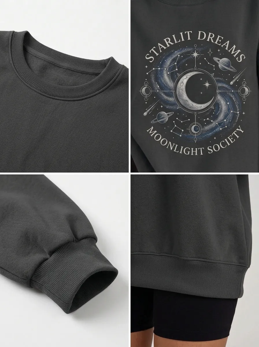 Women's Celestial Starlit Dreams Moon Constellation Printed T-shirt