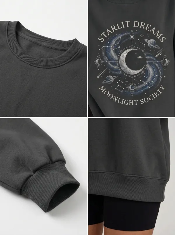 Women's Celestial Starlit Dreams Moon Constellation Printed T-shirt