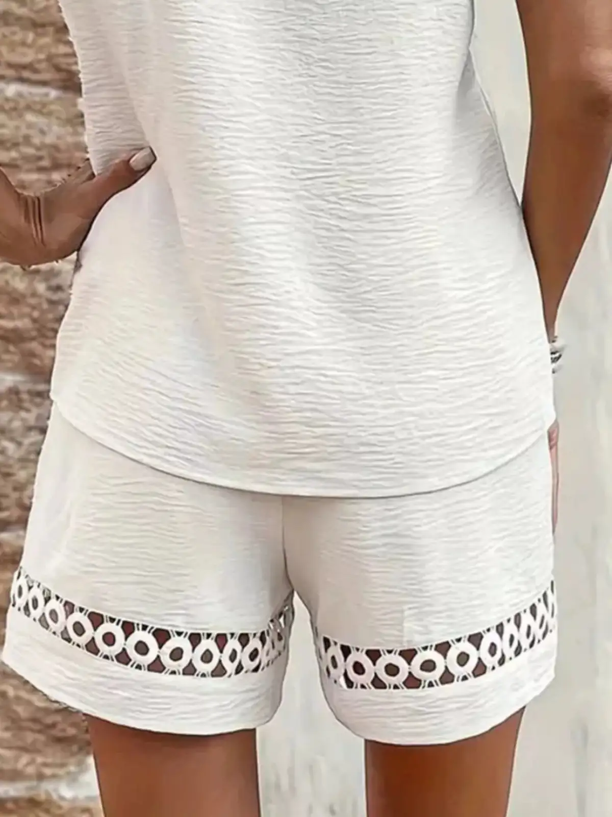 Refined Lace-Trim Two-Piece Top and Shorts Set