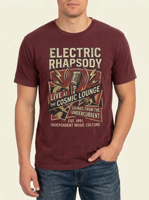 Men's Music Lover Electric Rhapsody Vintage Microphone Printed T-shirt