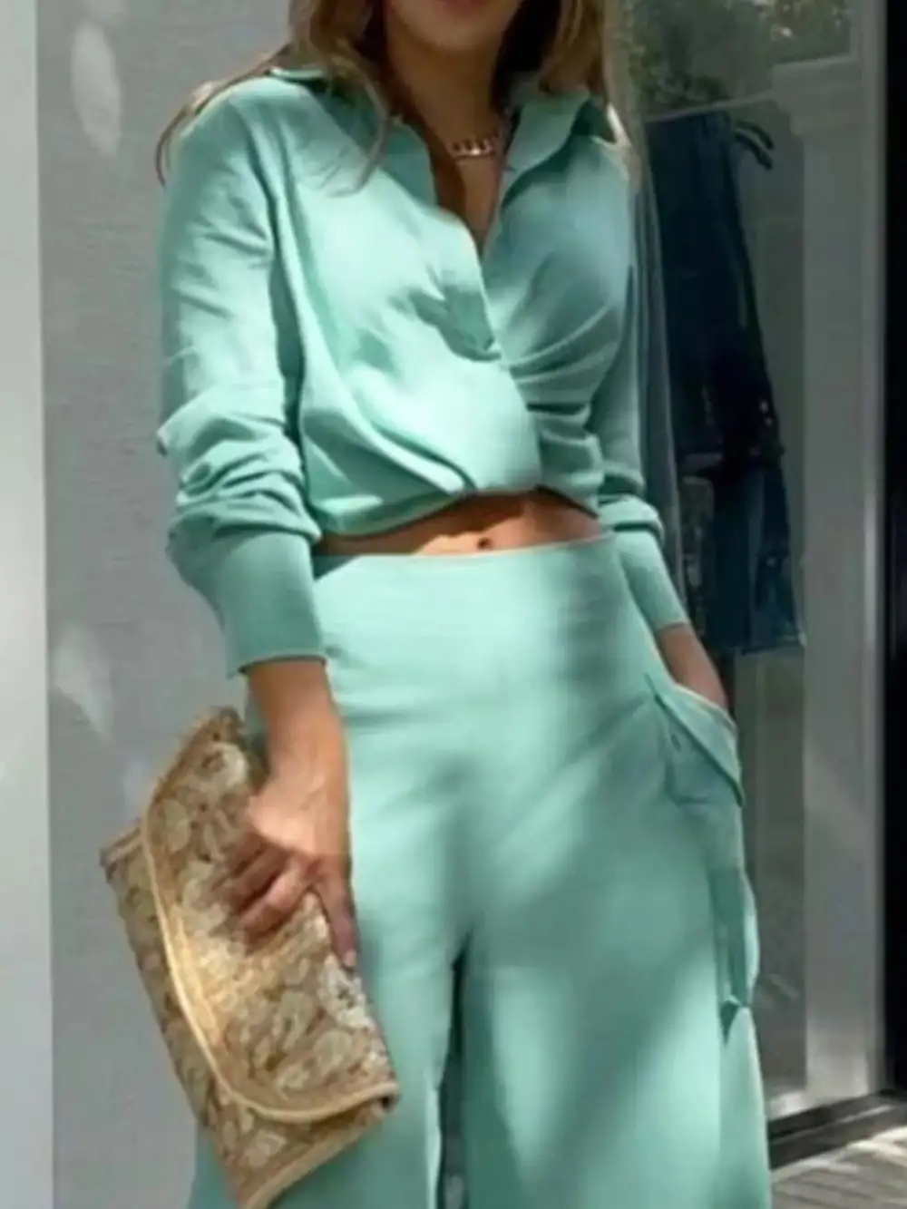 Long Sleeve Shirt Wide Leg Pants Set