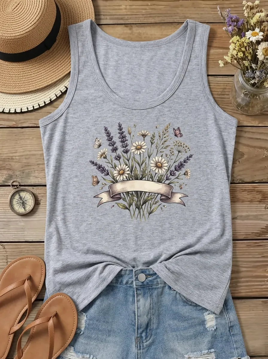 Wildflower Lavender Daisy Tank Top