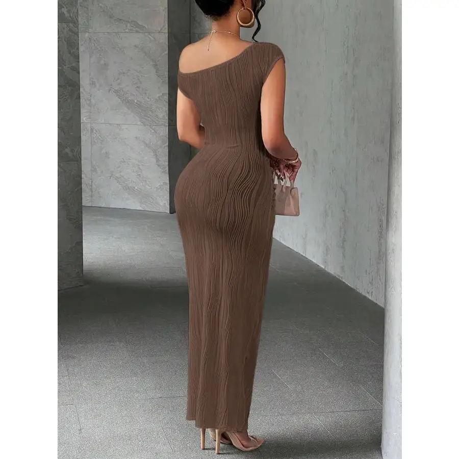Textured Single Shoulder Bodycon Maxi Dress