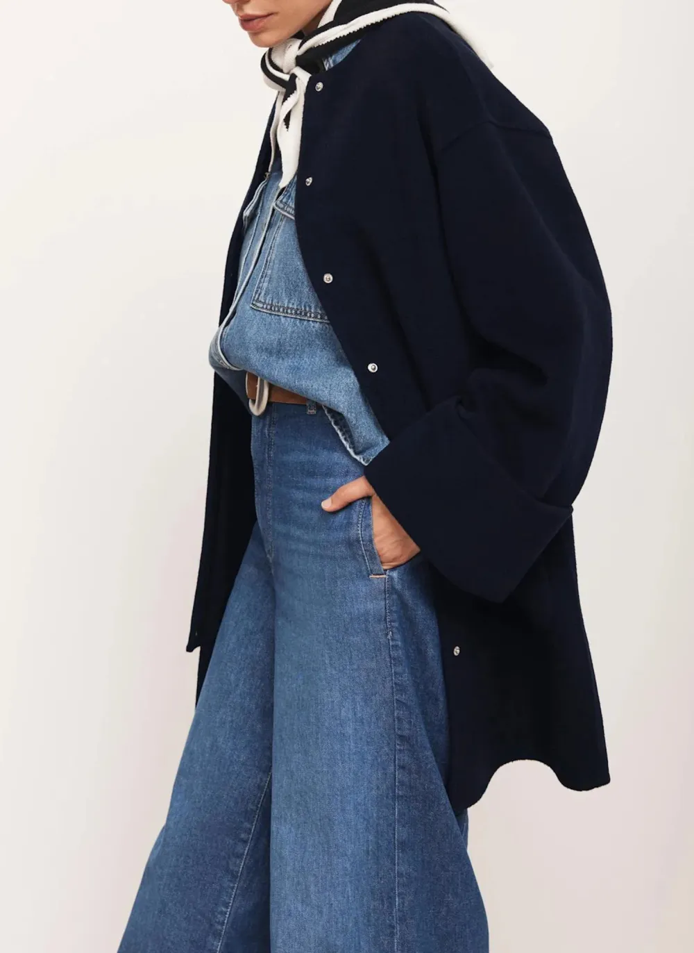 Casual Style Navy Wool Finished Coat