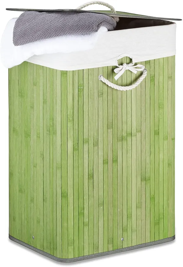 Modern Lidded Bamboo Cotton  Laundry Basket