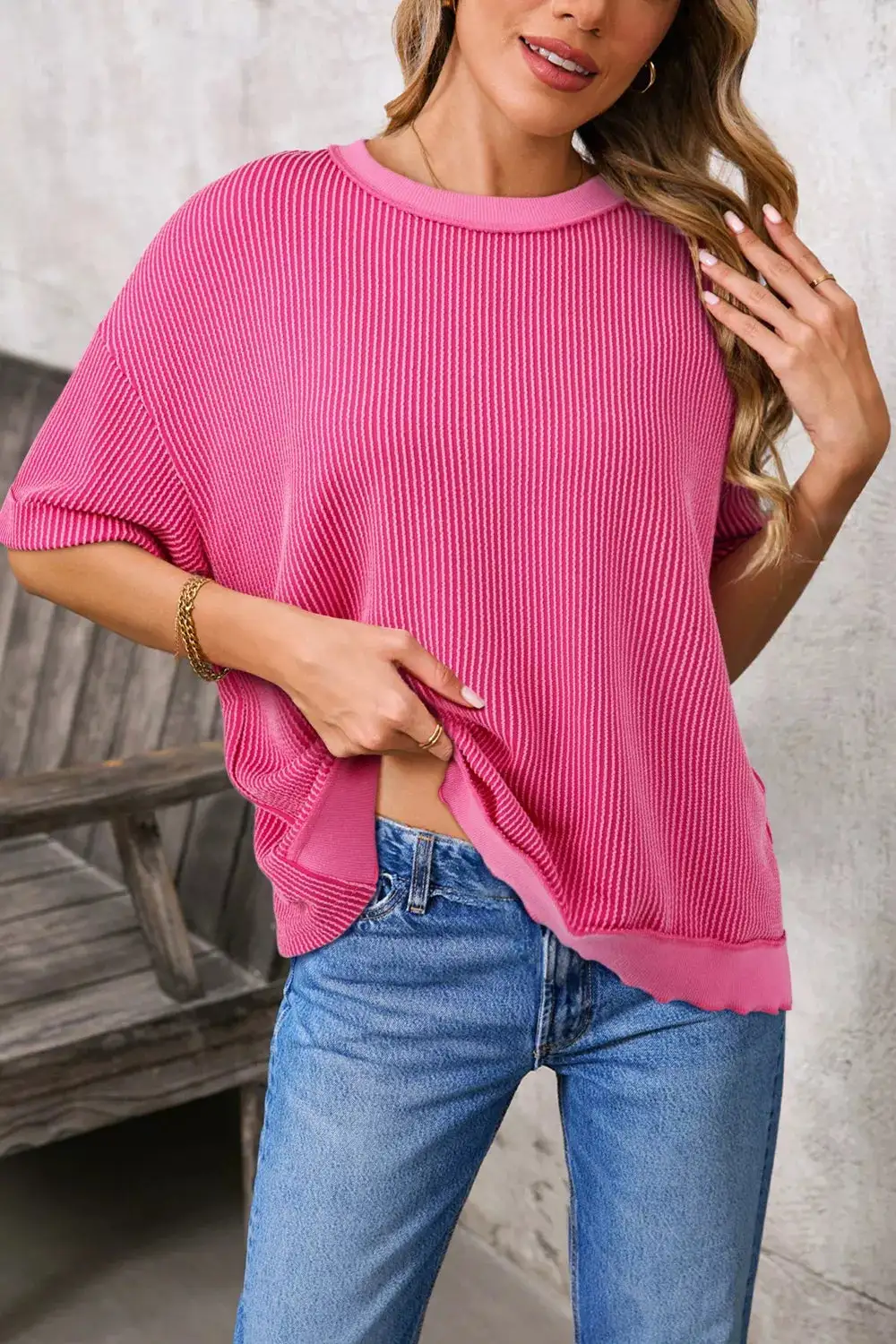 Spiral Ribbed Cutout Bow Knot Back Oversize