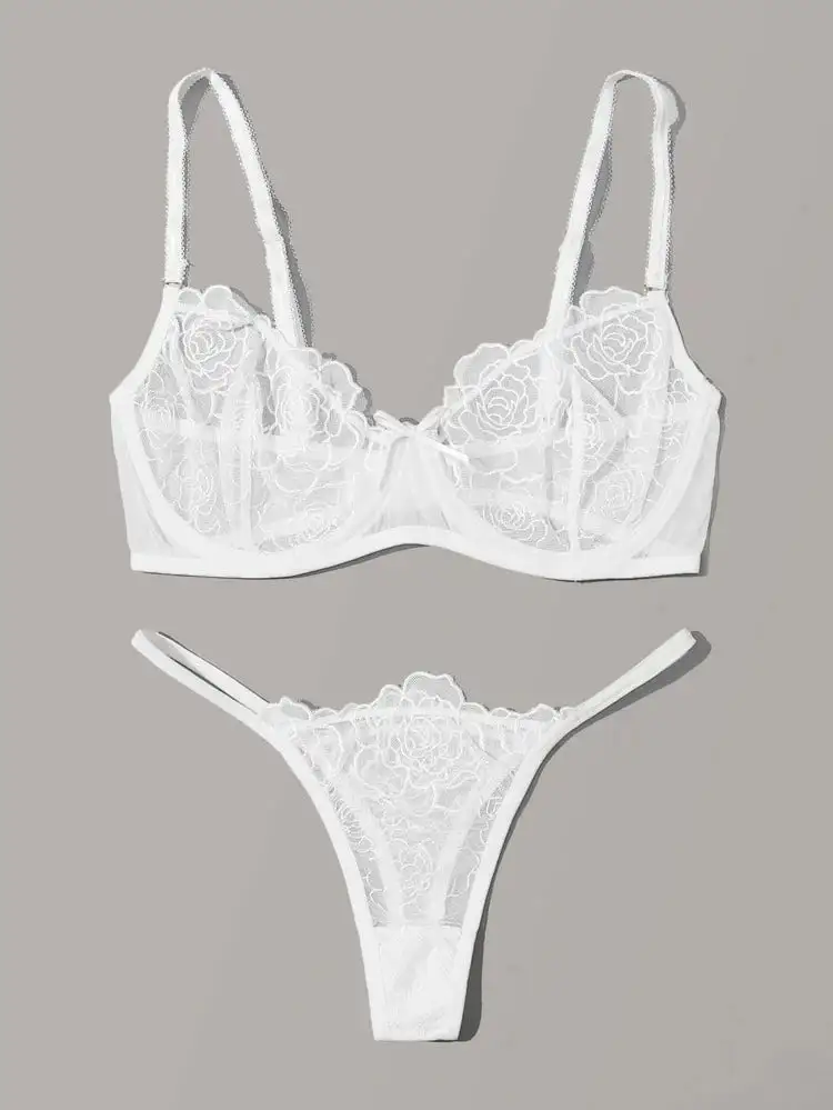 Refined Embroidered Rose Lingerie Set