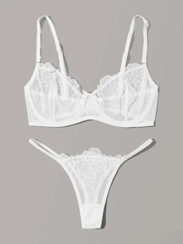 Refined Embroidered Rose Lingerie Set