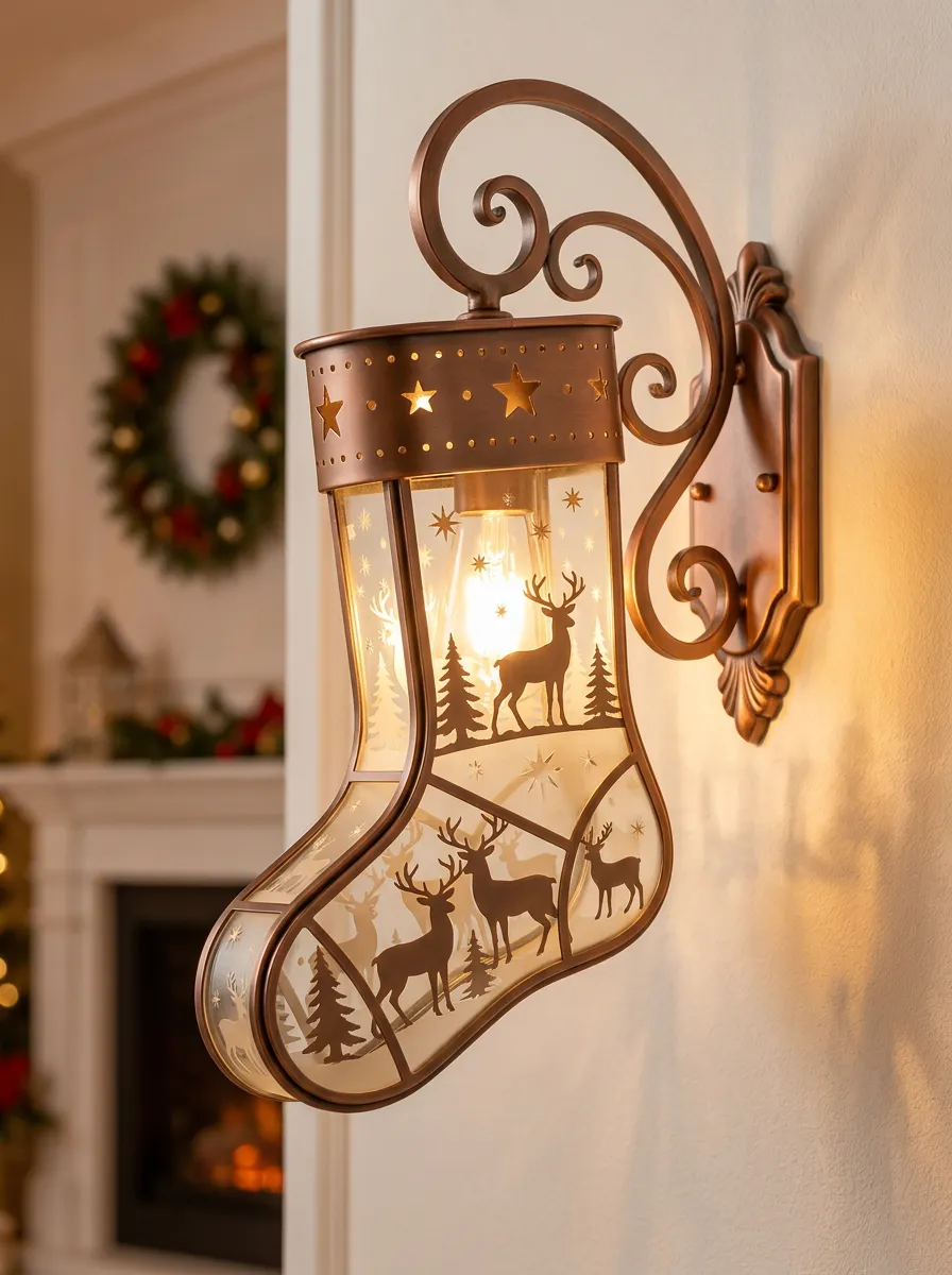 Classic Reindeer Stocking Christmas Wall Light