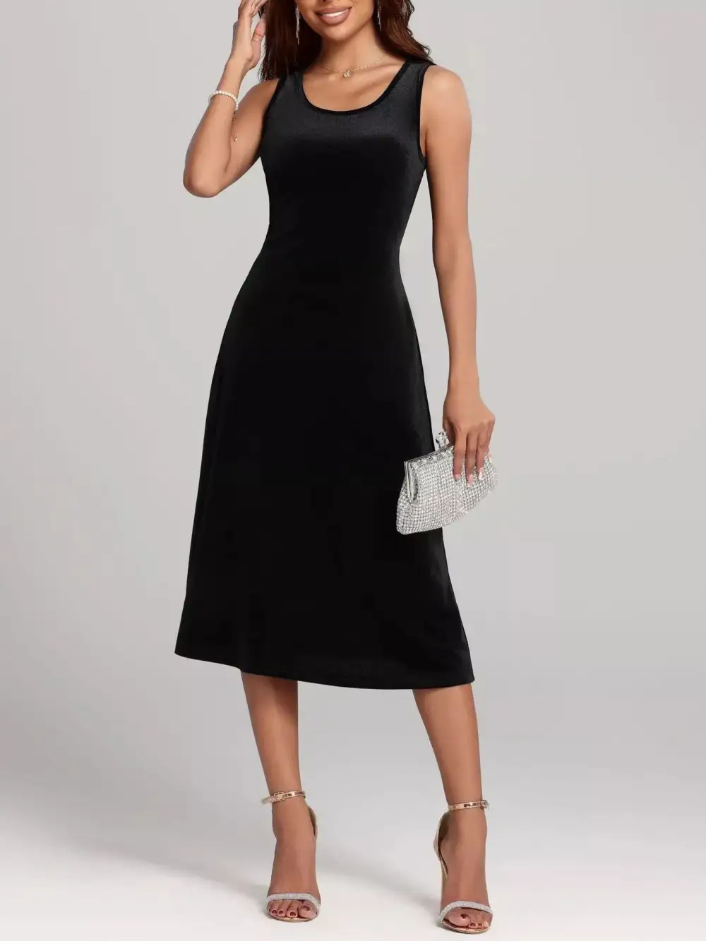 A Line Sleeveless Midi Dress