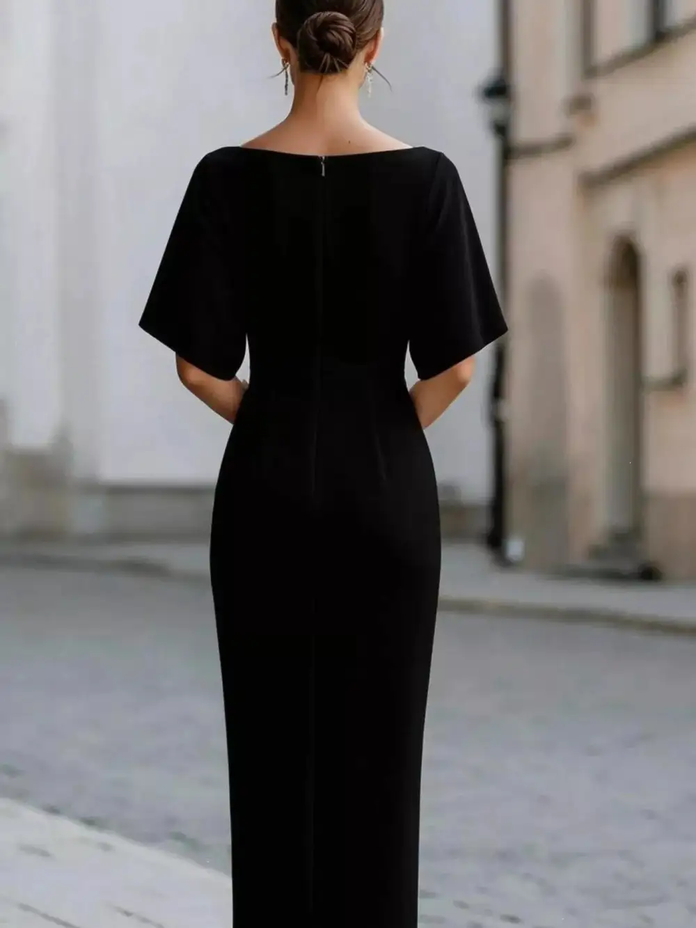 Half Sleeve Boat Neck Midi Dress