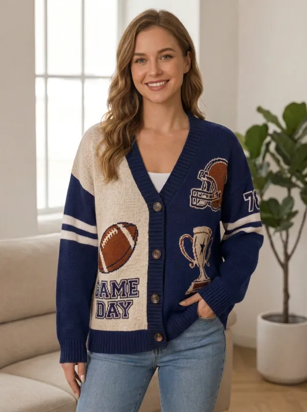 Women's Spirit Inspired Helmet Football Trophy Knitted Cardigan