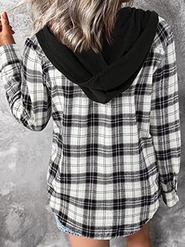 Button-Down Hooded Collared Cotton Jacket