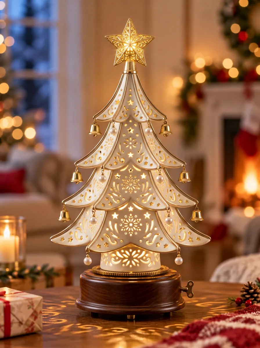 Gold Star Snowflake Cutout Ceramic Christmas Tabletop Tree