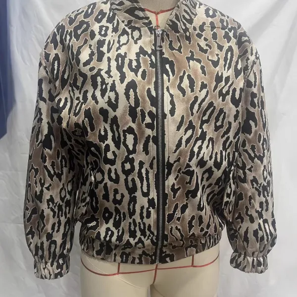 Leopard Print Zip Front Bomber Jacket