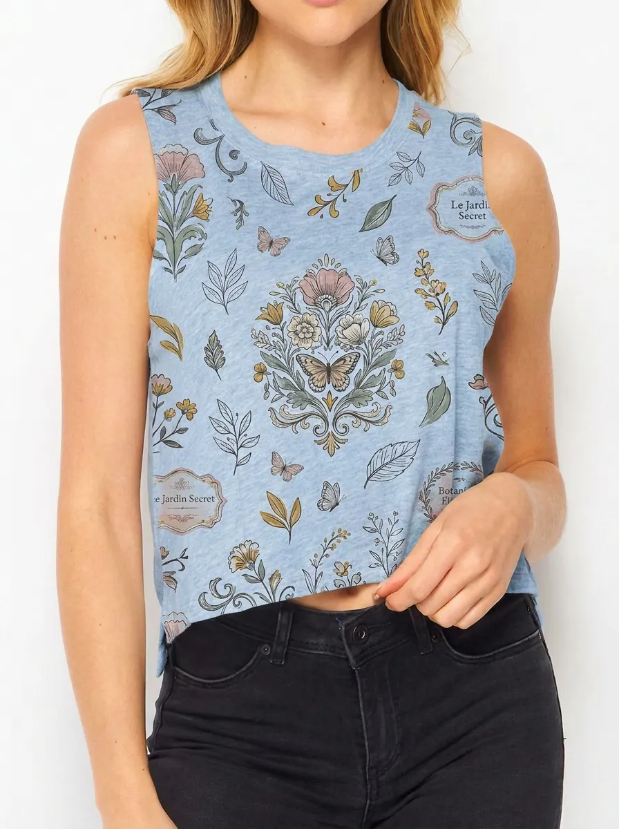 Women's Botanical Garden Butterfly Printed Crop Tank Top