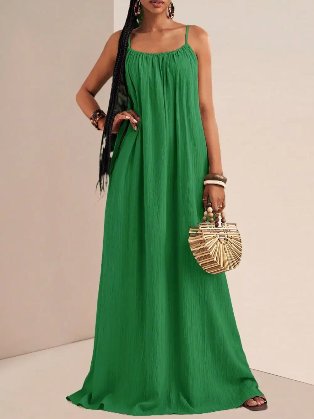 Ruched Spaghetti-Strap Maxi Dress