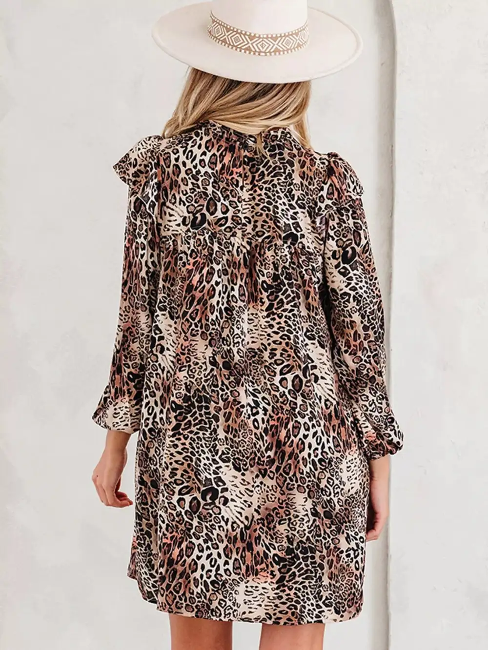 Animal Print Ruffle Long Sleeve Mini Dress