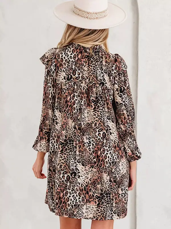 Animal Print Ruffle Long Sleeve Mini Dress