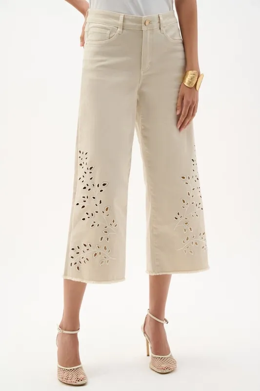 Cotton Embroidered Eyelet Wide Leg Jeans