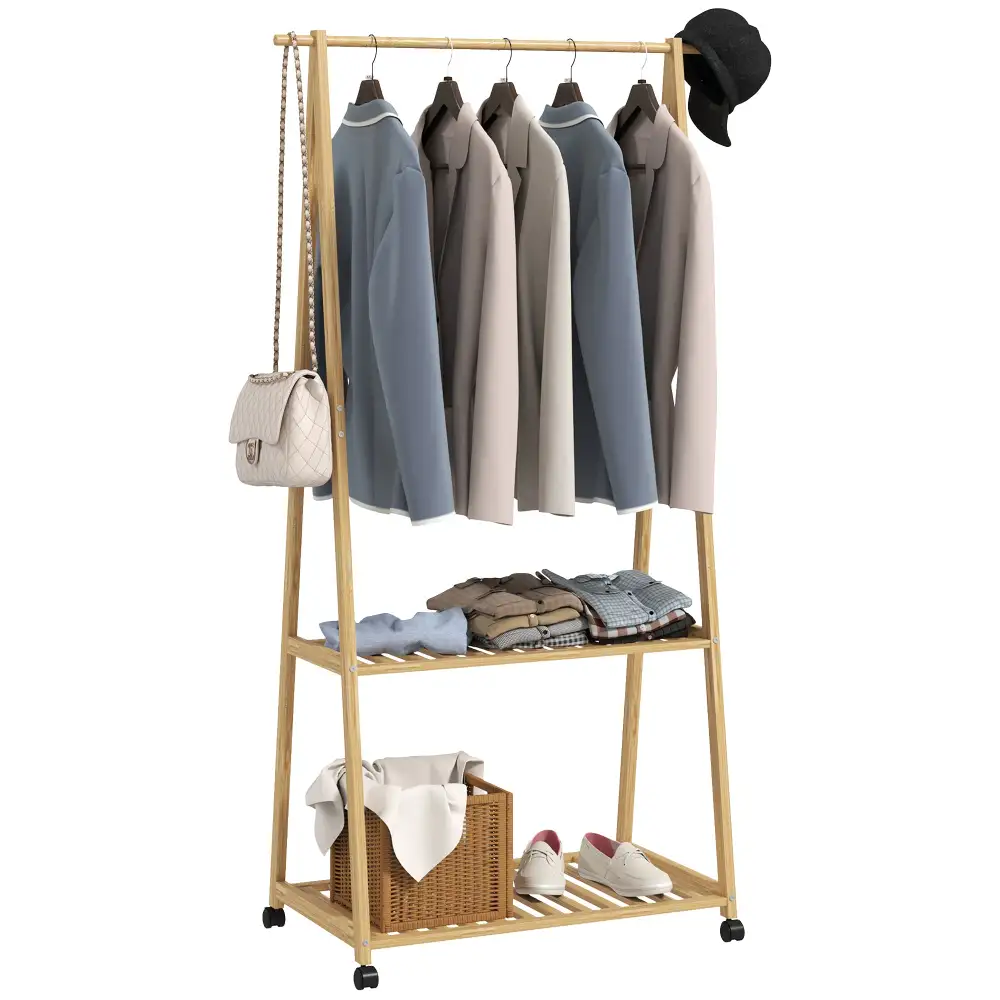 Bamboo Clothes Rack With Shelves