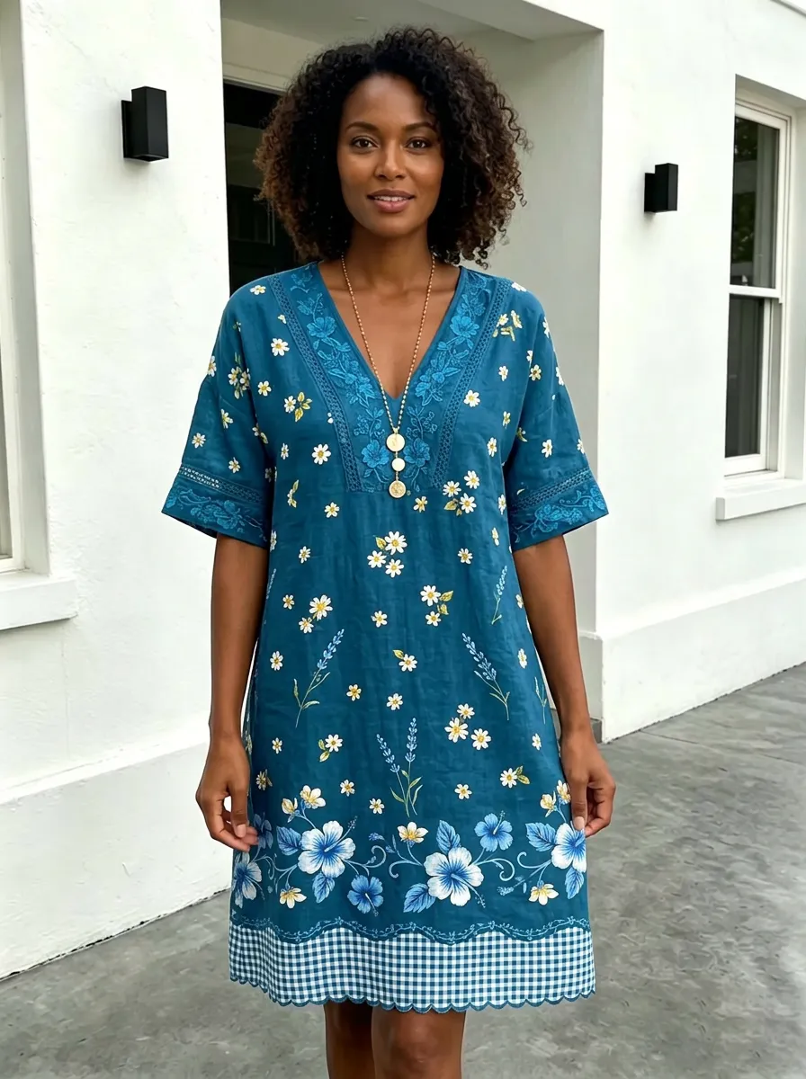 Women's Summer Vacation Daisy Hibiscus Floral Printed Dress