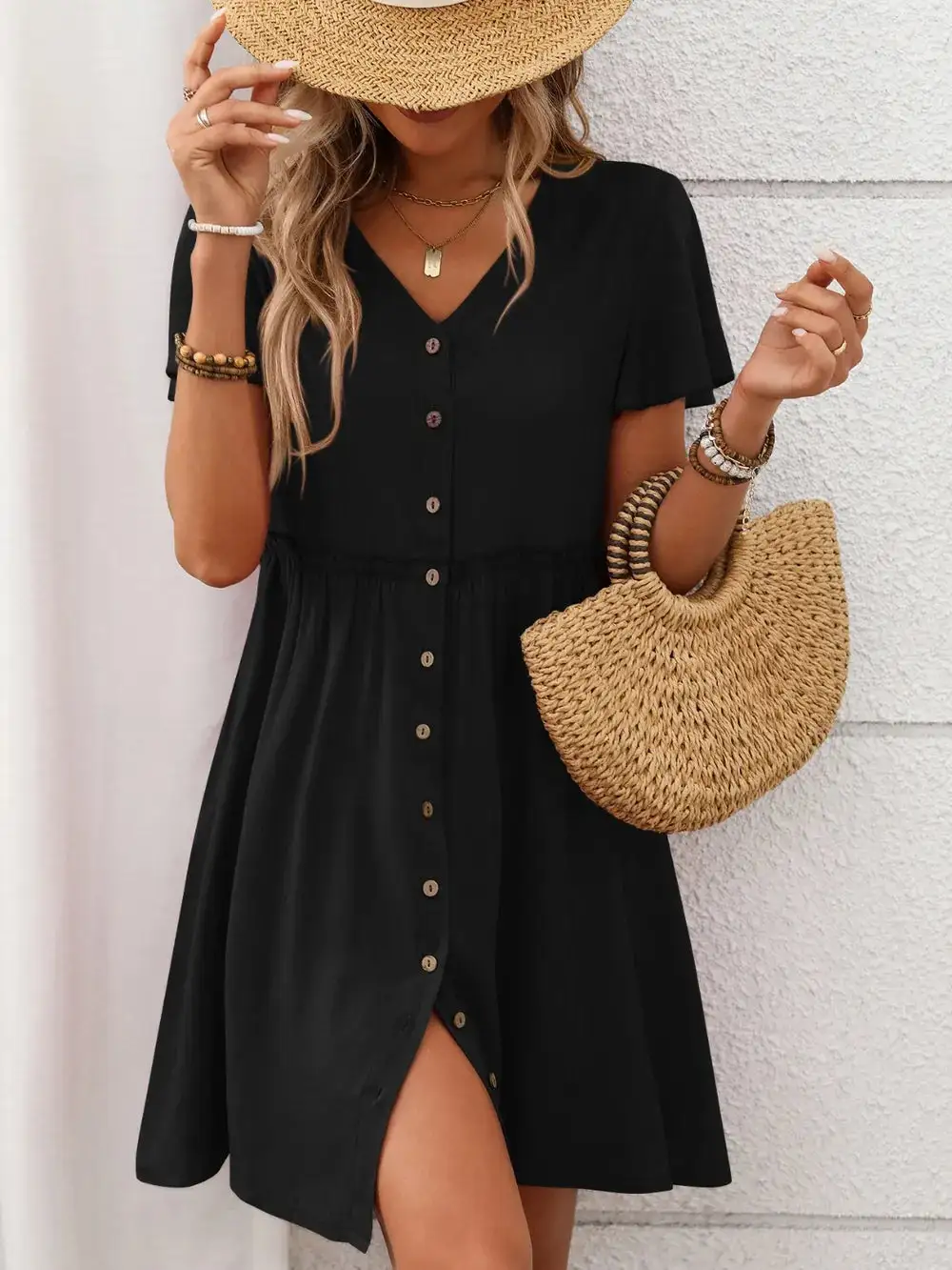 Flutter Sleeve Button Front Dress