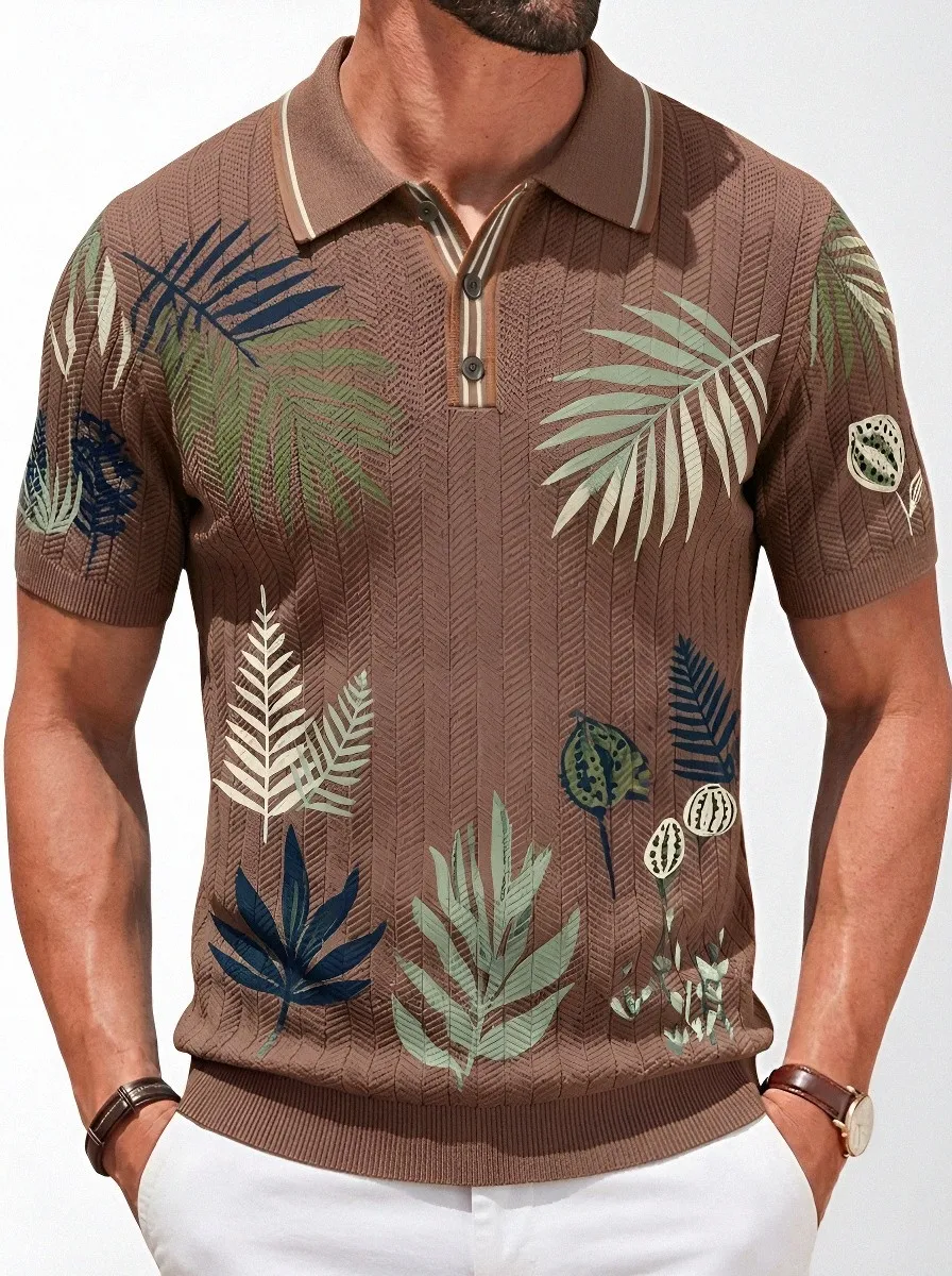 Men's Tropical Botanical Leaf Printed Polo Shirt