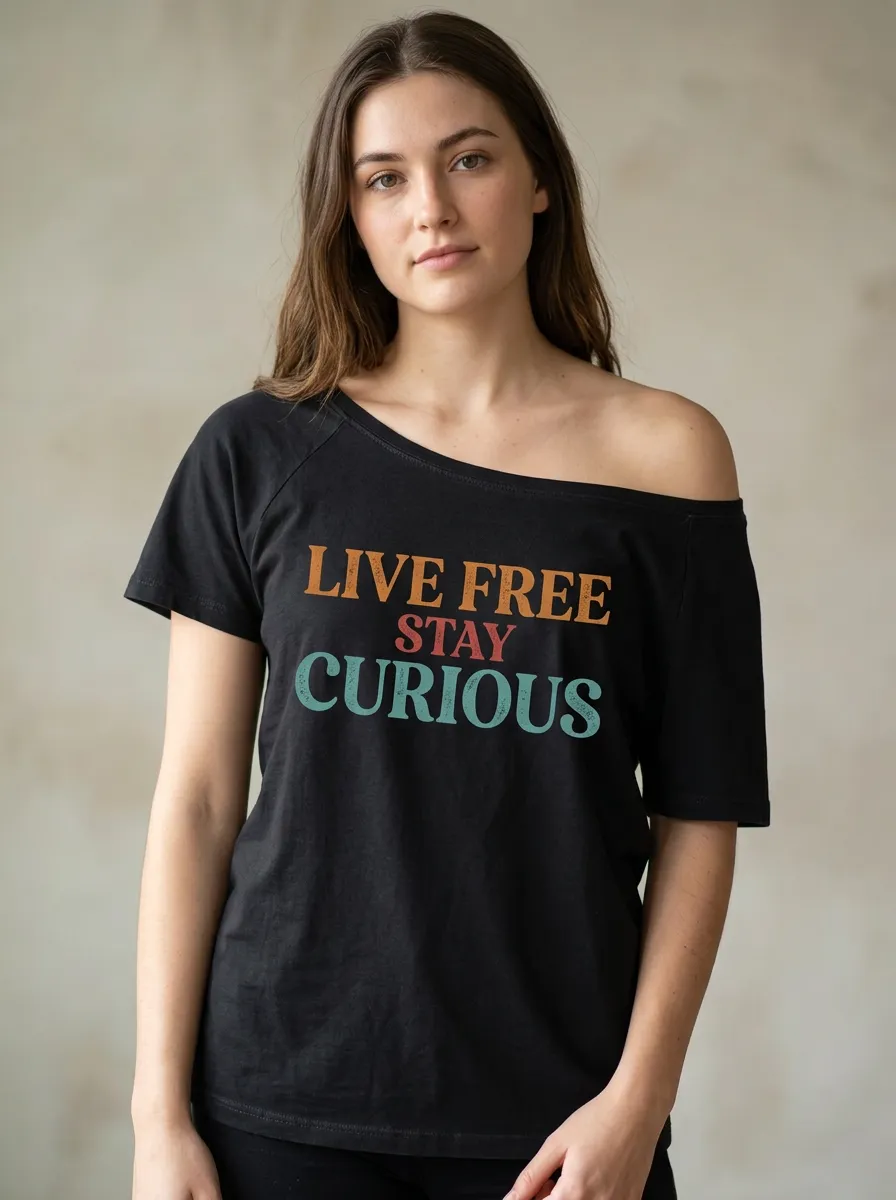 Women's Inspirational Quote Live Free Stay Curious Printed T-shirt