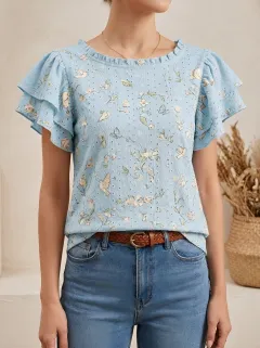 Bird Butterfly Floral Women's Loose Printed Blouse
