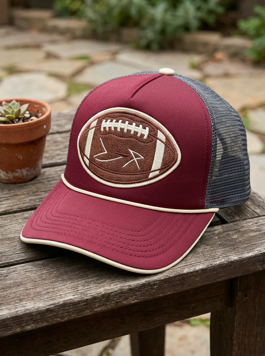 Unisex American Football Fan Leather Patch Embroidered Mesh Trucker Cap