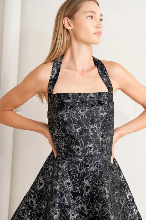 Halter Jacquard Mini Dress