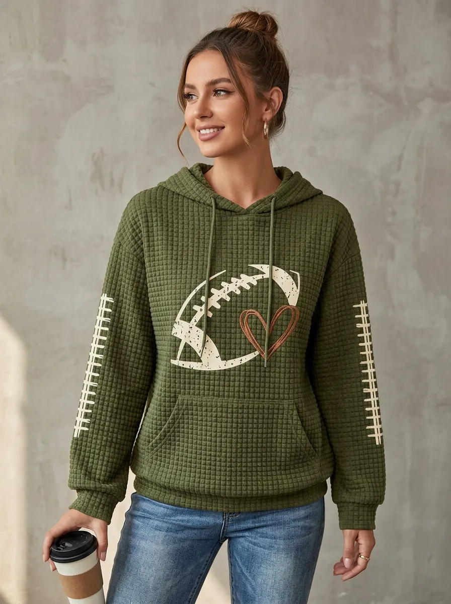 Women's Bold Gridiron Heart Graphic Waffle Hoodie
