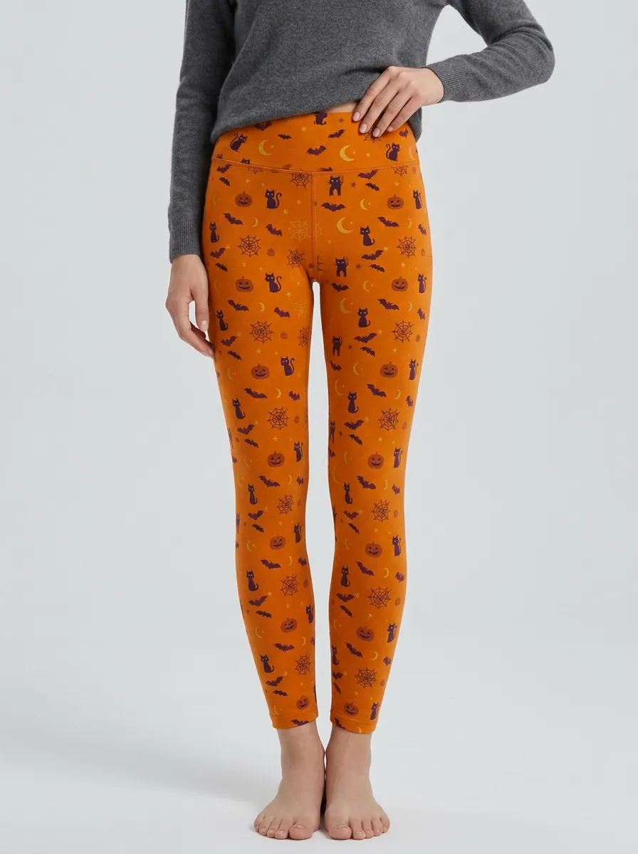 Women's Halloween Pumpkin Cat Bat Moon Leggings