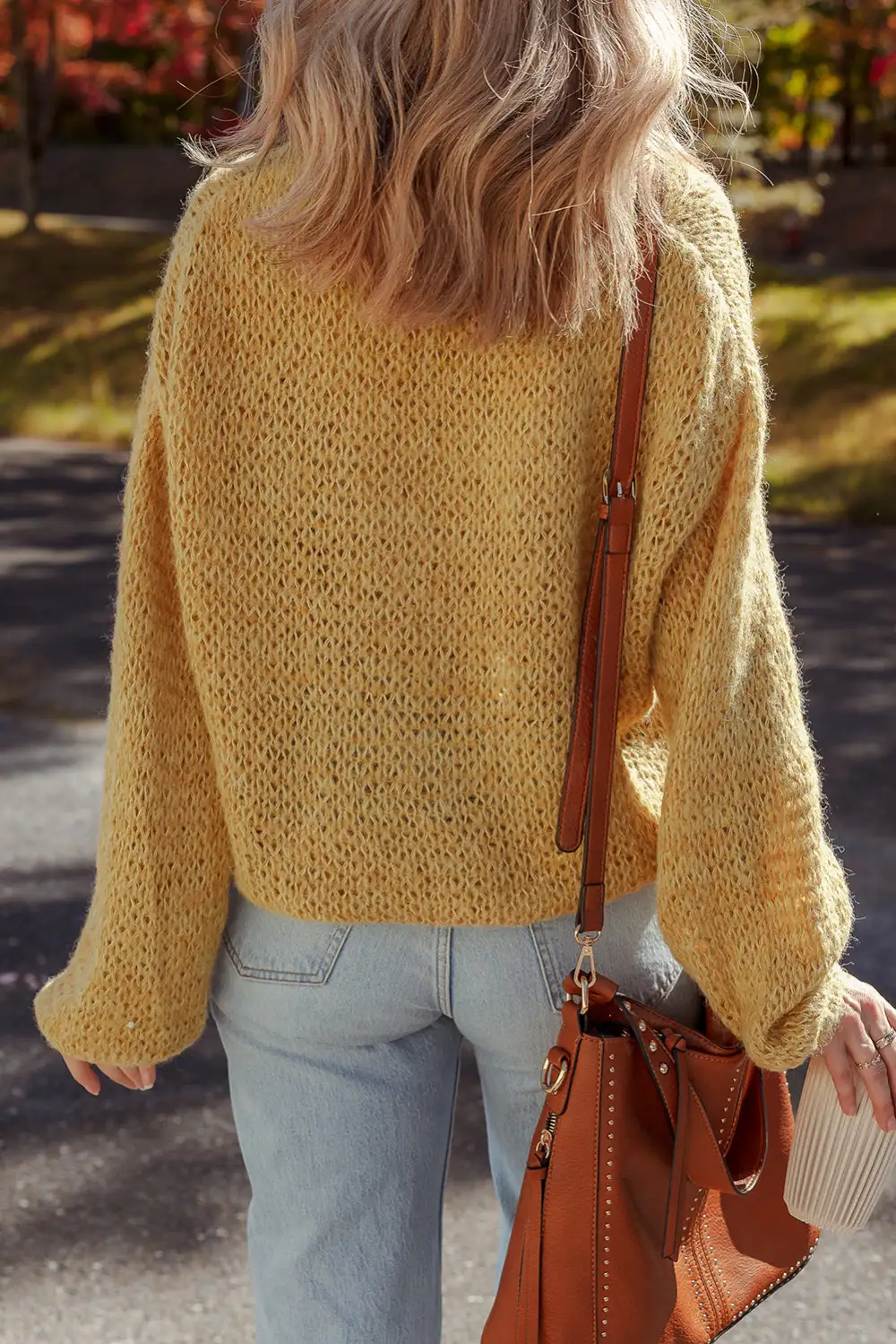 Lantern Sleeve Scallop V Neck Button Front Cardigan