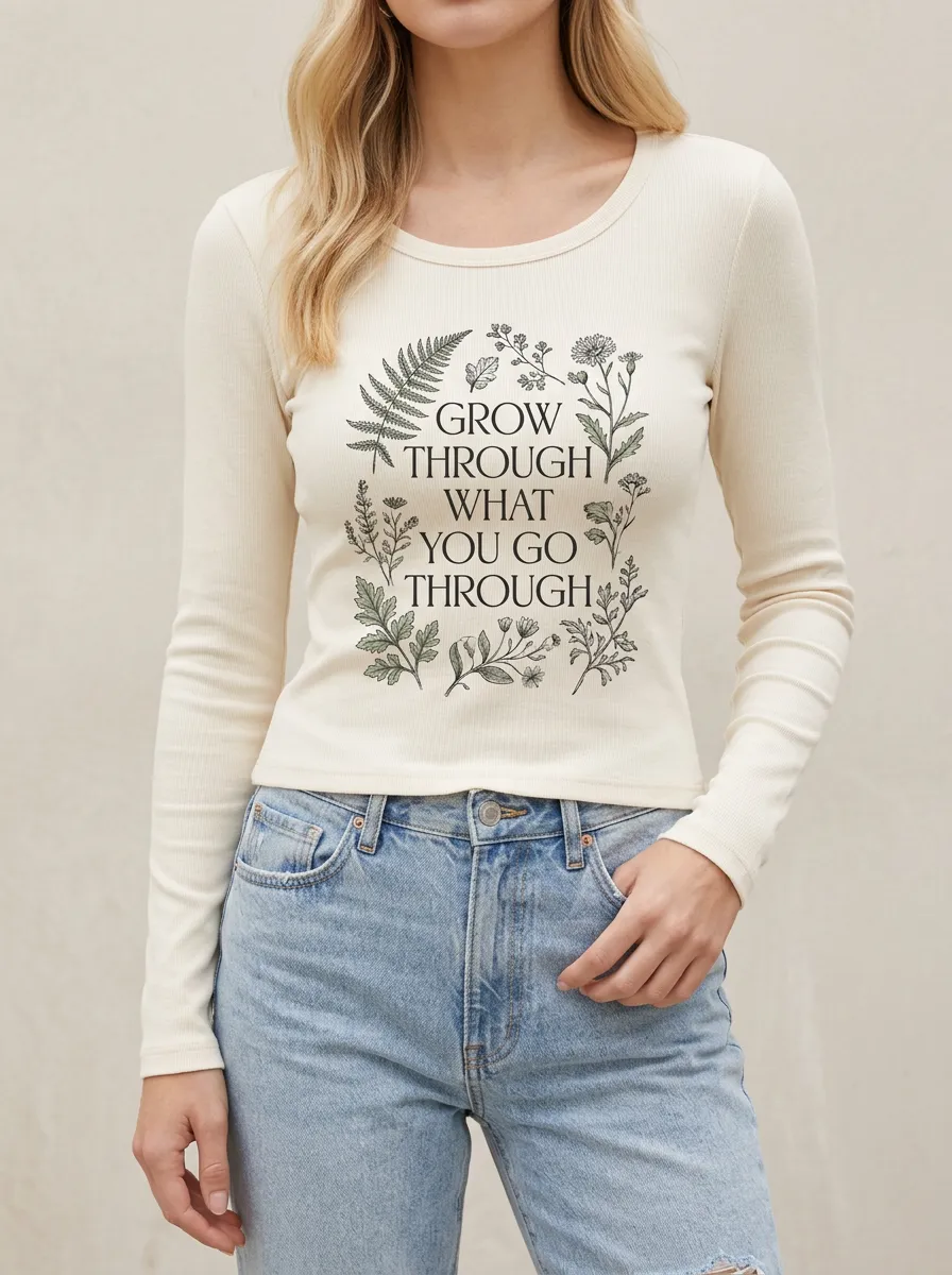 Inspirational Quote Botanical Floral Long Sleeve Top