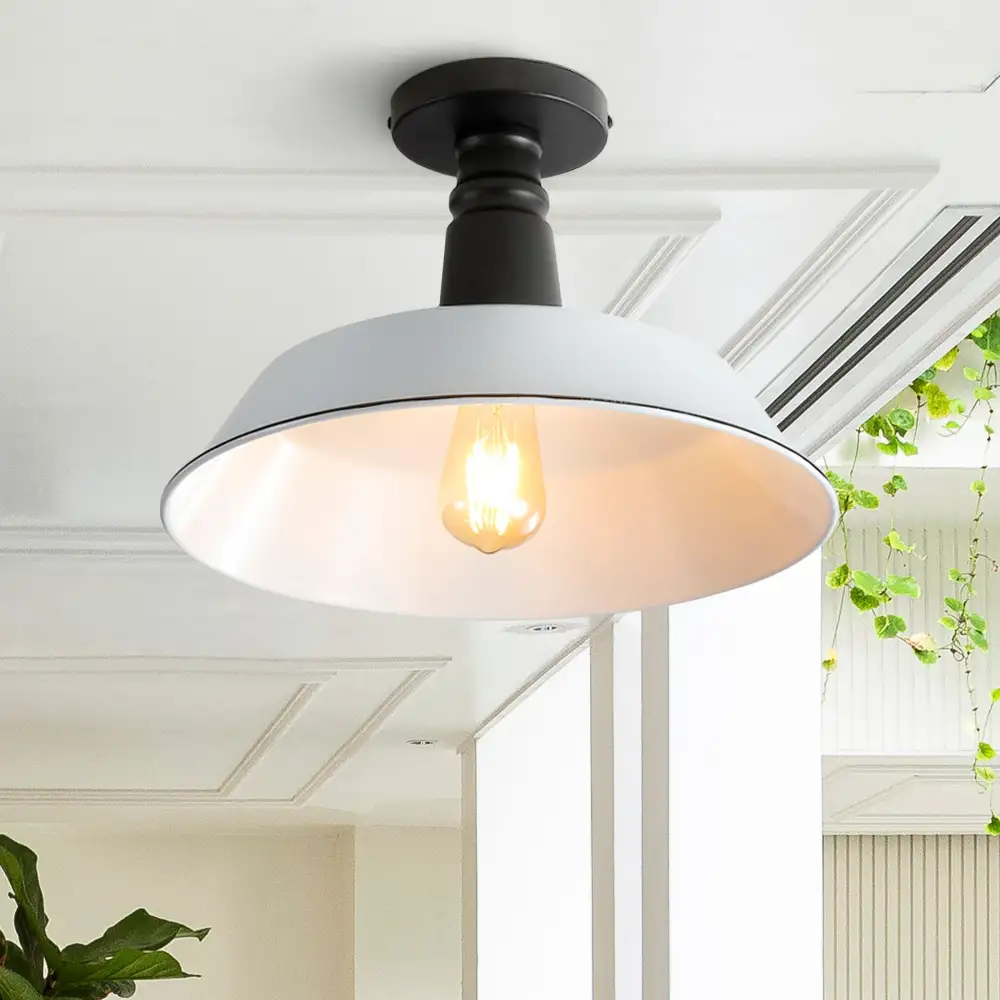 Single-Light Classic Industrial Indoor Outdoor Iron LED Semi Flush Mount