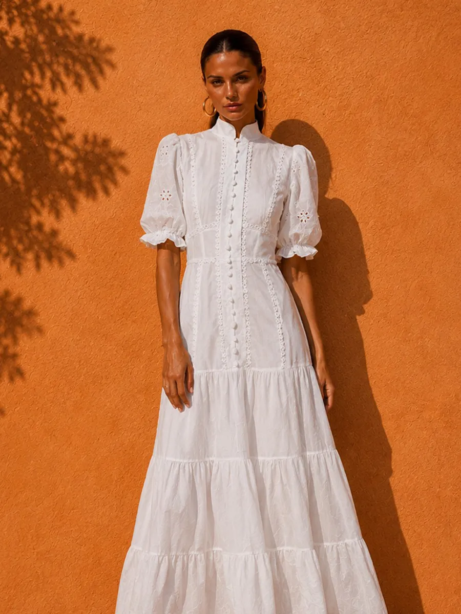Allison Single-Breasted Embroidered Midi Dress