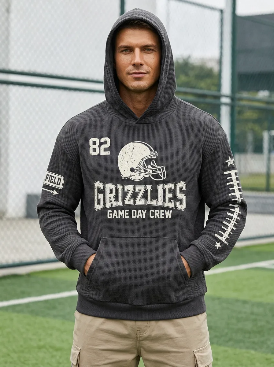 Men's Football Grizzlies Helmet 82 Printed Waffle Hoodie