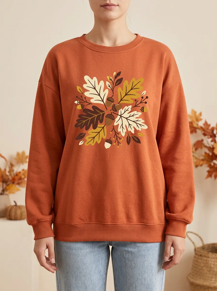 Layered Printed Acorn Graphic Sweatshirt