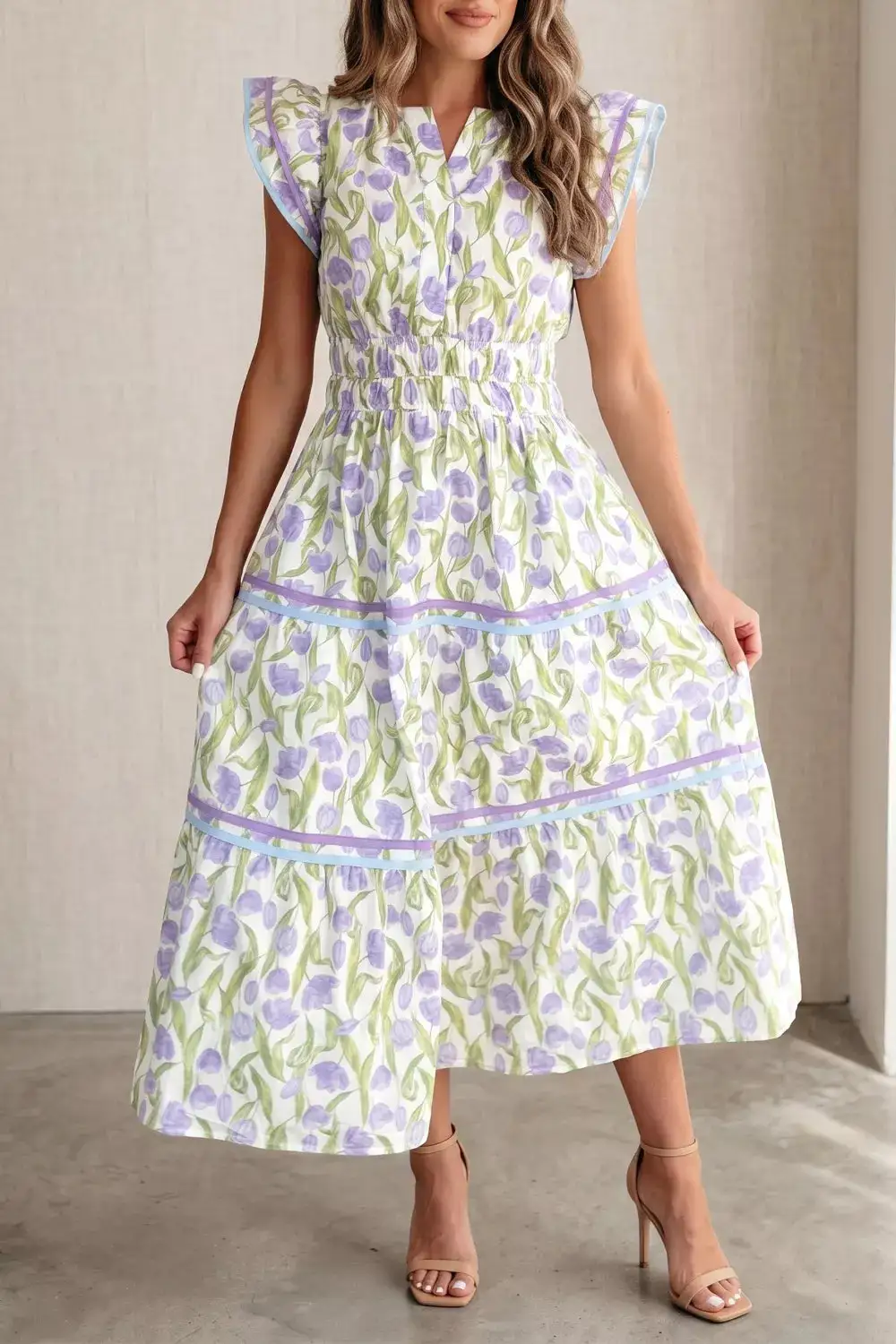 Contrast Trim Midi Dress