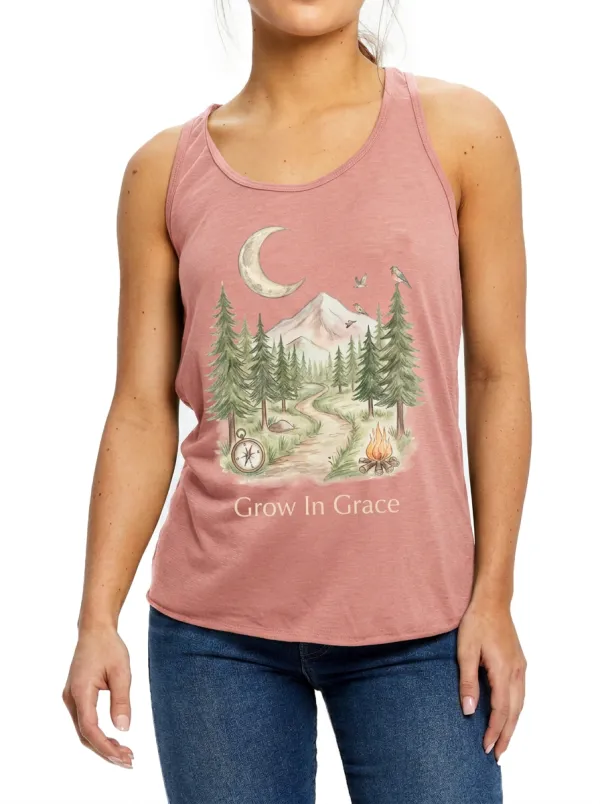 Women's Nature Lover Grow In Grace Mountain Forest Printed Tank Top