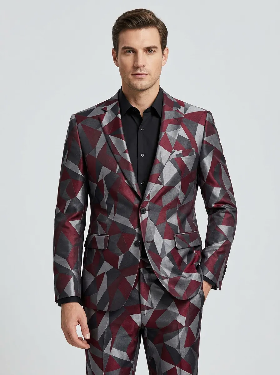 Men's Welt chest pocket Geometric Print Blazer